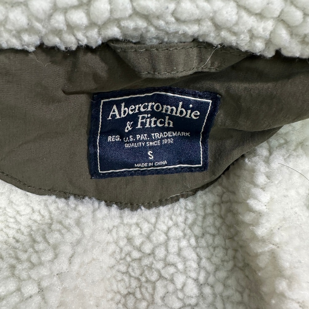 Abercrombie & Fitch Sherpa Lined Field Jacket Olive Green Mens Small Utility - Picture 2 of 6